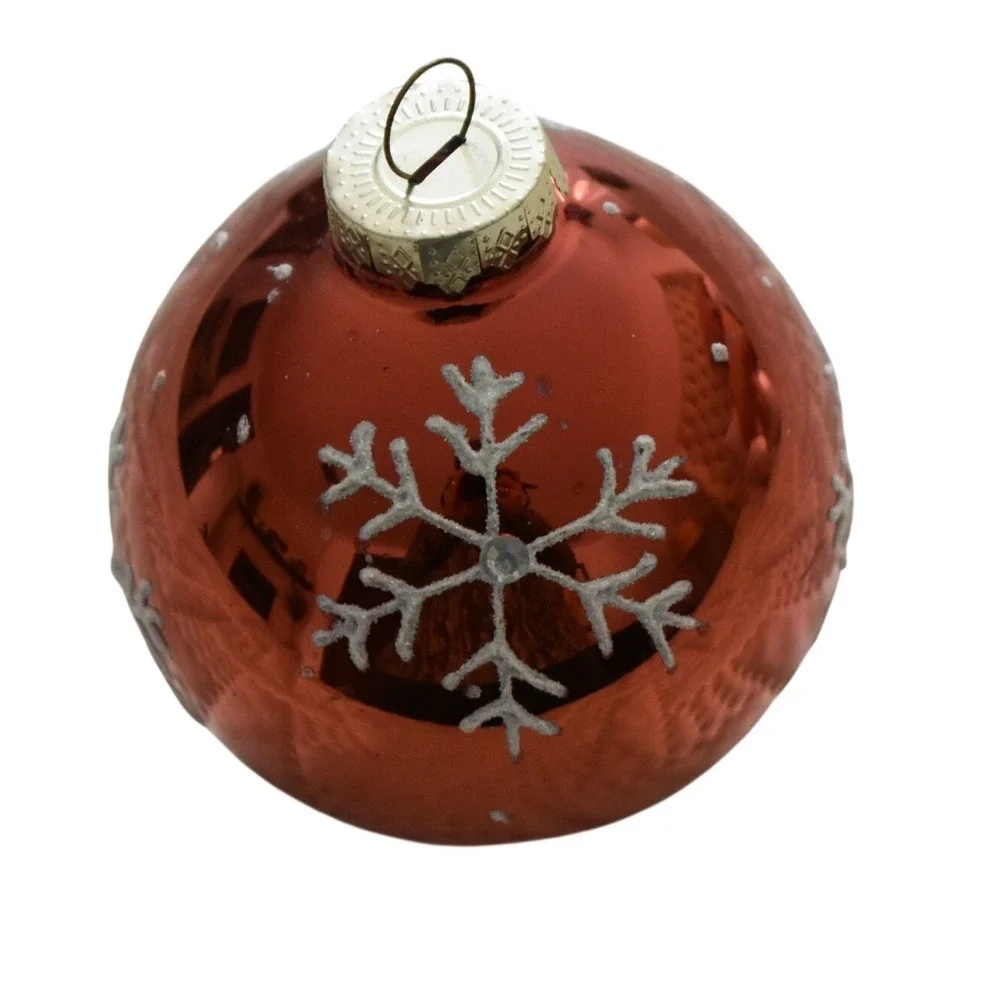 Set of 8 Vintage Glass Christmas Ornaments Red Green Glitter - Picture 7 of 9